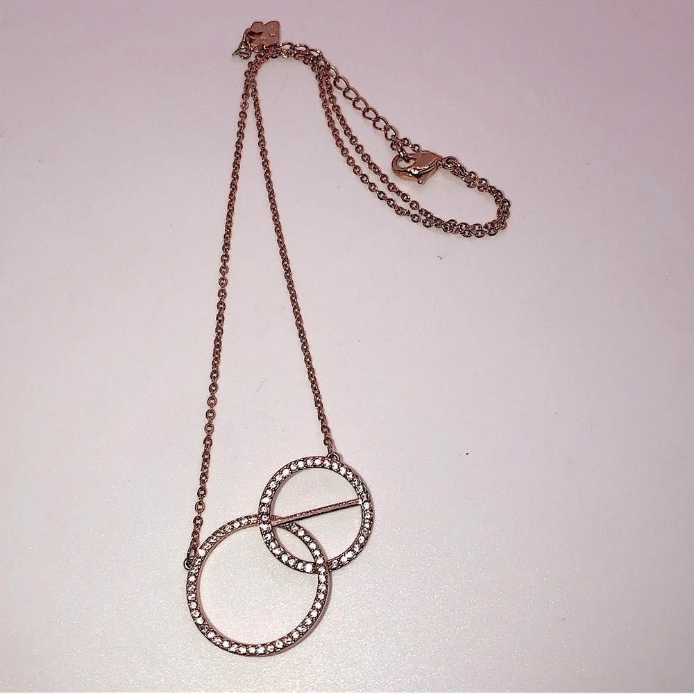 SWAROVSKI Rose Gold Plated Double Interlocking Circles Necklace 16”+2” Extender